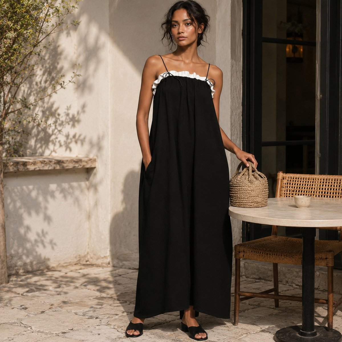 Mirelle™ | Vestido Maxi con Bloques de Colores y Tirantes de Espagueti